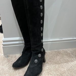 Vaneli Women's Black Suede & Genuine Leather Knee Boot